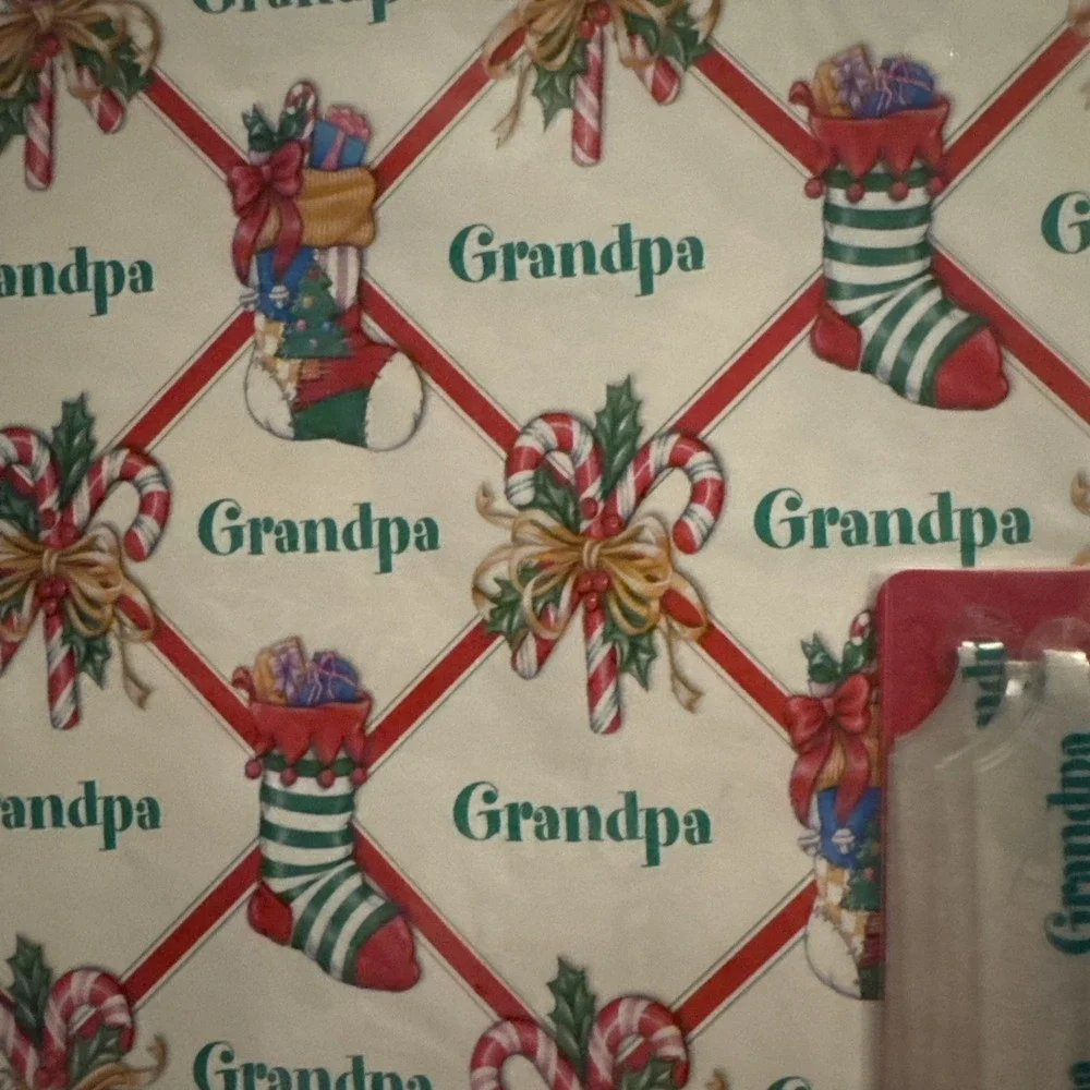 Set Of 3 VTG Christmas HOLIDAY GIFT Wrapping Paper‎ & Pull Bow GRANDPA Stravina
